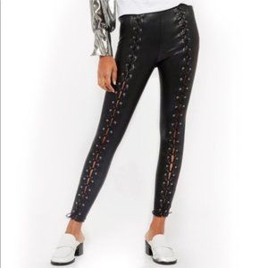 TOPSHOP Black Faux Leather Lace Up Pants 10